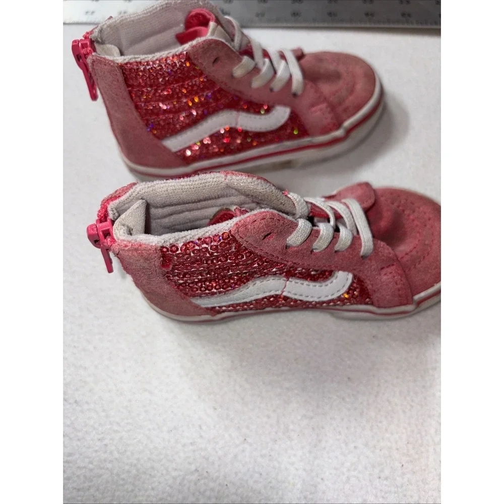Vans Pink High Top Shoes With Pink Sequins, Toddler Size 6 - Picture 4 of 9